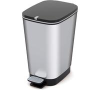 Curver - Cubo de basura Chic Bin con pedal antideslizante 25L, 40,5 x 26,5 x 45 cm, acabado color acero, tapa y aro para bolsa