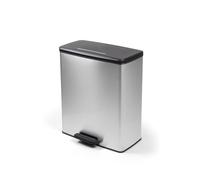 Curver Cubo de basura con pedal y tapa de cierre suave, acabado de acero anti-huellas, anillo para sujetar bolsas, 65L