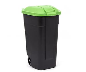 CURVER Cubo de basura con ruedas (110 L), color negro y verde