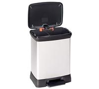 Curver - Cubo de basura Deco Duo con pedal, 2 cubetas 10+18L, acabado color acero