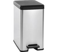Curver - cubo de basura slim con pedal 25l, acabado color acero, tapa