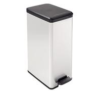 Curver - Cubo de basura Slim con pedal 40 L, 42 x 25 x 61 cm, acabado color acero, tapa con cierre amortiguado y aro para bolsa