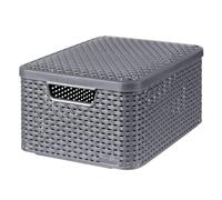 Cesta multiusos Curver tapa gris oscuro Rattan Style M 205849