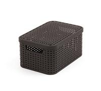 CURVER 205839 - Cesta con Tapa con Efecto Mimbre (tamaño pequeño, Polipropileno), Color Negro