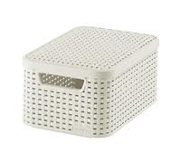 CURVER 205840 - Cesta con Tapa con Efecto Mimbre (tamaño pequeño, Polipropileno), Color Blanco