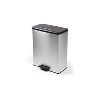 Curver - Cubo de basura Deco Duo con pedal, 2 cubetas 26+26L, acabado color acero, tapa con cierre amortiguado