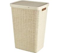 Curver Hamper- Baúl para la colada 58L, Cesto de ropa, 43x34xH58 cm, Acabado Jute, Blanco Roto
