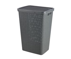 Curver Hamper- Baúl para la colada 58L, Cesto de ropa, 43x34xH58 cm, Acabado Jute, Gris Oscuro