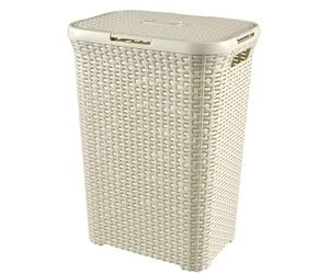 Curver Hamper Style- Baúl para la Colada con Tapa 60L, Cesto de Ropa, 45x34x62 cm, Blanco