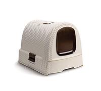 CURVER Inodoro para gatos, bandeja sanitaria cerrada, compartimento inferior extraíble para facilitar la limpieza, pala para arena y alfombrilla incluidas, dimensiones: 40 x 38.5 x 51.5 cm Blanco