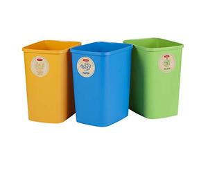 Curver - Juego 3 cubos de basura para sistema de reciclaje, cubos de plástico para papel, cristal y plástico (3 x 9L)