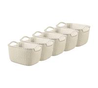 Curver Juego de 5 cestas rectangulares de 8 litros para cocina, sala de estar, baño, dormitorio, utilidad, color blanco Oasis