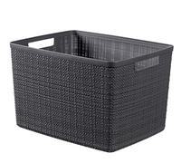 Curver Juliet- Cesta Rectangular Cubo 17L, Almacenaje, Ordenación; 100% plástico Reciclado, Acabado Yute, 28x28xH27 cm, Gris Oscuro