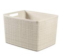 Curver Juliet- Cesta Rectangular Grande 20L, Almacenaje, Ordenación, 100% plástico Reciclado, Acabado Yute, 36x28xH23 cm, Blanco