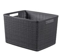 Curver Juliet- Cesta Rectangular Grande 20L, Almacenaje, Ordenación, 100% plástico Reciclado, Acabado Yute, 36x28xH23 cm, Gris Oscuro
