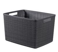 Curver Juliet- Cesta Rectangular Grande 20L, Almacenaje, Ordenación, 100% plástico Reciclado, Acabado Yute, 36x28xH23 cm, Gris Oscuro