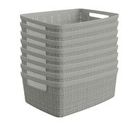 Curver Jute Decorative Plastic Organization and Storage Basket Perfect Bins for Home Office, Closet Shelves, Kitchen Pantry and All Bedroom Essentials, Small, Grey, Set of 8