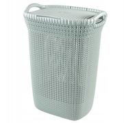 Curver Hamper- Baúl para la Colada 57L, Cesto de Ropa, 45x34xH61 cm, Acabado Knit, Azul Bruma