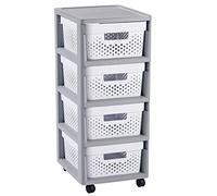 Curver - Mueble Organizador 4 Cajones Infinity con Ruedas - Cajones Extraíbles - Colores Gris / Blanco