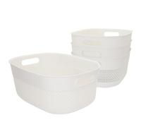 Curver Pack 4 cestas organizadoras Filo 12L, 38x29x15 cm, Color blanco, Formato redondo, 70% Plástico reciclado, Almacenamiento objetos, Almacenaje hogar, Resistente al agua, Fácil de lavar (234)