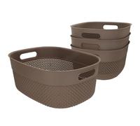 Curver Pack 4 cestas organizadoras Filo 12L, 38x29x15 cm, Color marrón, Formato redondo, 70% Plástico reciclado, Almacenamiento objetos, Almacenaje hogar, Resistente al agua, Fácil de lavar (229)
