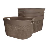Curver Pack 4 cestas organizadoras Filo 18L, 38x28x22 cm, Color marrón, Formato redondo, 70% Plástico reciclado, Almacenamiento objetos, Almacenaje hogar, Resistente al agua, Fácil de lavar (230)