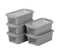 Curver Pack 5 Cajas Almacenaje con Tapa Bi-Box 3L, Transparentes y grises, Apilables, Orden hogar, Armarios, Vestidores y Trasteros, Cierre seguro, Rápido acceso contenido, Resistente y Duradera (245)