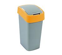 Curver papelera con tapa basculante (50 l), color plateado y naranja
