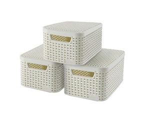Curver Set de 3 cestas Style con Tapa, 7 L, Blanco, Tamaño S
