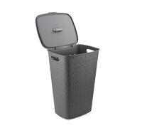 Curver Softex 56L - Cesta de lavandería (56 L, diseño elegante, ligero, apilable y práctico, 70% reciclado, 59 x 43 x 34 cm), color gris