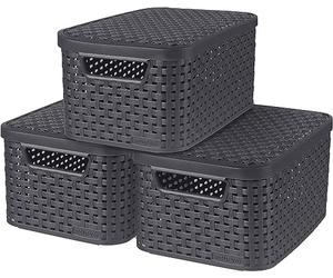 Curver Style Set de 3 Cestas con Tapa, Tamaño S, 7 L, Color Antracita