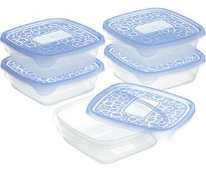 Curver Take Away 2 Set 5x0,6L Cuadrado sandwich, Transparente Y Tapa Azul, 15.5x14x8.5 cm, 214412