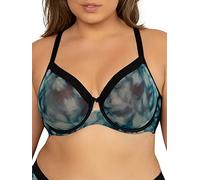 Curvy Couture Brasier Transparente de Malla Transparente para Mujer, Cobertura Completa, sin Forro, con Aros, de Apoyo, Talla Grande, Transparente, Lavado Floral, 110D