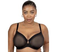 Curvy Couture Sheer Mesh Full-Coverage Unlined Underwire-Bra Sujetador de Cobertura Completa, Traslúcido, Tono Negro, 85F para Mujer