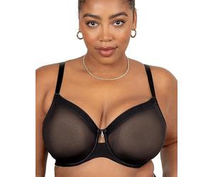 Curvy Couture Sheer Mesh Full Coverage Unlined Underwire Bra Sujetador de Cobertura Completa, Traslúcido, Tono Negro, 100D para Mujer
