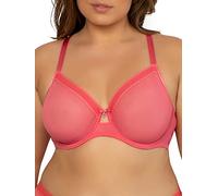 Curvy Couture Sheer Unlined Underwire Plunge Sujetador de Cobertura Completa, Sun Kissed Coral, 110C para Mujer