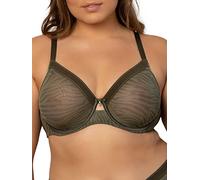 Curvy Couture Sujetador de Malla Transparente con Cobertura Total sin Relleno con Aros, Soporte Sexy Talla Grande, Olas de Oliva, 100G
