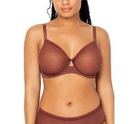 Curvy Couture Sujetador de Malla Transparente con Cobertura Total sin Relleno con Aros, Soporte Sexy Talla Grande, Chocolate, 80F