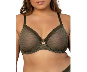 Curvy Couture Sujetador de Malla Transparente con Cobertura Total sin Relleno con Aros, Soporte Sexy Talla Grande, Olas de Oliva, 100G