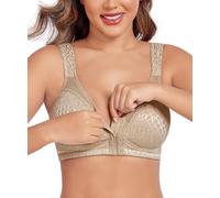 Curyon Sujetador Reductor para Mujer Sin Varilla Cierre Frontal Tallas Grandes Sostenimiento Fuerte Copa Completa Sin Relleno Espalda en X Diseño Clásico Marrón 110C