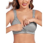 Curyon Sujetador Reductor para Mujer Sin Varilla Cierre Frontal Tallas Grandes Sostenimiento Fuerte Copa Completa Sin Relleno Espalda en X Diseño Clásico Gris 95F