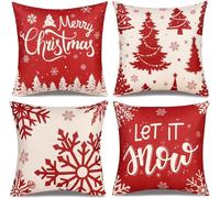 Cuscini Natalizi 45x45 Decorazioni Natalizie Addobbi per La Casa Divano Oggetti Federe Copridivano Natalizio Natale Copricuscini Cuscino Cervo Fiocco di Neve Agriturismo Lino Vacanze Decorativo 4pcs