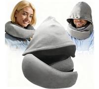 Cuscino da Viaggio con Cappuccio, Cuscino Aereo & Auto Ergonomico, Cuscino Cervicale Morbido e Traspirante, Tasche Integrate, Compatto e Ultraleggero