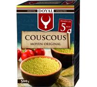 Cuscús grano medio 500 g en caja, preparación rápida 5 min, base versátil para ensaladas tipo tabulé, guarniciones y bowls, cocina árabe y mediterránea