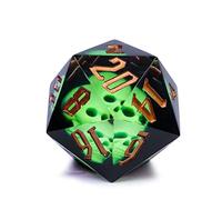Cusdie Dados Grandes D20 de 55 mm con Bordes Afilados, Dados D&D de 20 Caras, Hechos a Mano DND Gigante D20 para Juegos de rol, Juegos de Mesa (Calavera Verde)