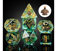 Cusdie Juego de 7 Dados DND con Relleno de Animales poliédricos para Juegos de rol, Mazmorras y Dragones, Dados DND, Pathfinder (Tortuga marrón)