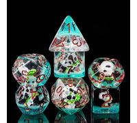 cusdie Juego de 7 Dados poliédricos Rellenos de Animales para Juegos de rol, Mazmorras y Dragones D&D (Panda con bambú)