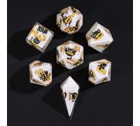 Cusdie Juego de dados DND de 7 piezas con bordes afilados, bonitas calcomanías de gato negro en el interior, perfectas para juegos de rol de mesa y juegos de mesa
