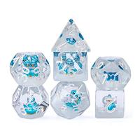 Cusdie Juego de Dados poliédricos de 7 Troqueles, Relleno de Animales, para Juegos de rol, Dungeons and Dragons D&D Pathfinder (pingüino Azul)