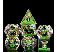 Cusdie Sharp Edges - Dados DND, 7 Dados D&D, Juego de Dados poliédricos Hechos a Mano, para Juegos de rol (Sprite Verde)